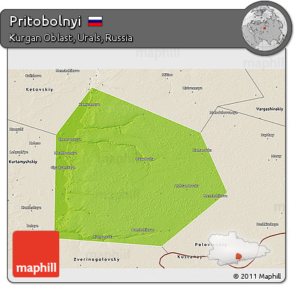 Physical 3D Map of Pritobolnyi, shaded relief outside