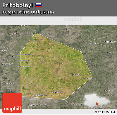 Satellite 3D Map of Pritobolnyi, semi-desaturated