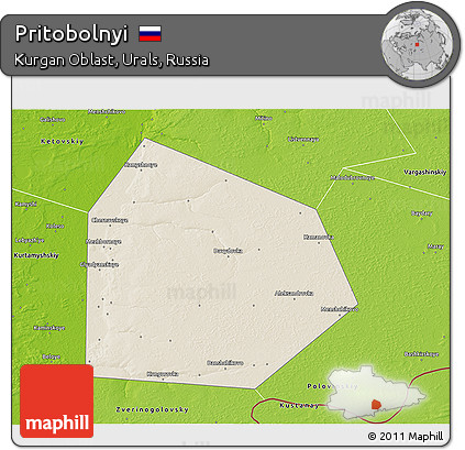 Shaded Relief 3D Map of Pritobolnyi, physical outside