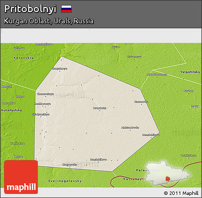 Shaded Relief 3D Map of Pritobolnyi, physical outside