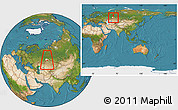 Satellite Location Map of Pritobolnyi, highlighted parent region, within the entire country