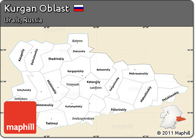 Classic Style Simple Map of Kurgan Oblast, single color outside