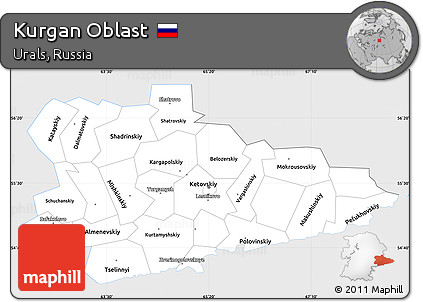 Silver Style Simple Map of Kurgan Oblast, single color outside