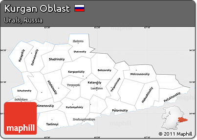 Silver Style Simple Map of Kurgan Oblast, single color outside