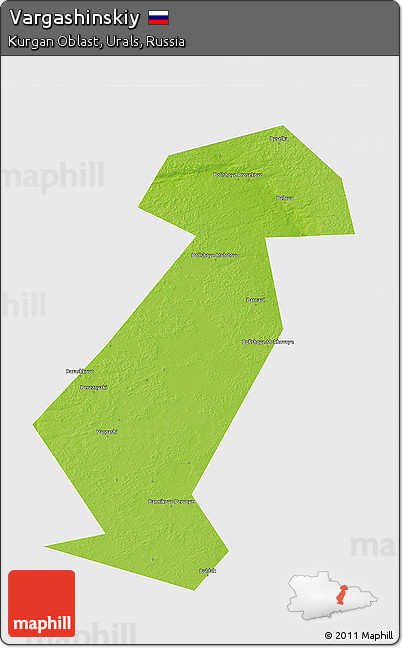 Physical 3D Map of Vargashinskiy, single color outside