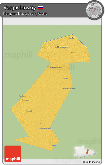 Savanna Style 3D Map of Vargashinskiy, single color outside
