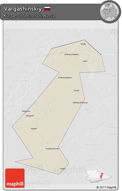 Shaded Relief 3D Map of Vargashinskiy, lighten, desaturated