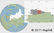 Savanna Style Location Map of Vargashinskiy, highlighted country, highlighted parent region, hill shading