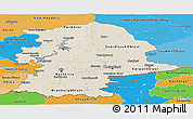 Shaded Relief Panoramic Map of Urals, political shades outside
