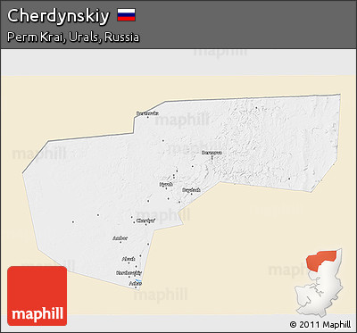 Classic Style 3D Map of Cherdynskiy, single color outside