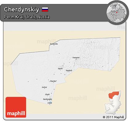 Classic Style 3D Map of Cherdynskiy, single color outside