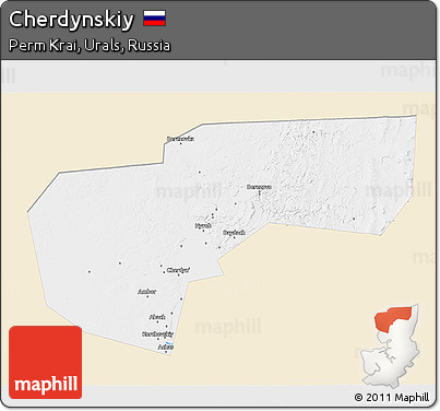 Classic Style 3D Map of Cherdynskiy, single color outside