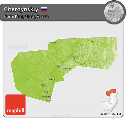 Physical 3D Map of Cherdynskiy, single color outside