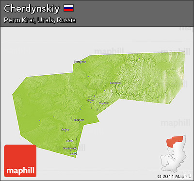 Physical 3D Map of Cherdynskiy, single color outside