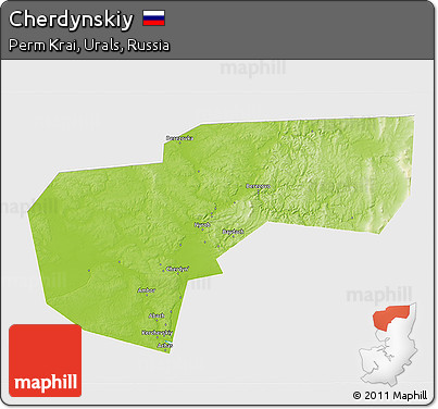 Physical 3D Map of Cherdynskiy, single color outside