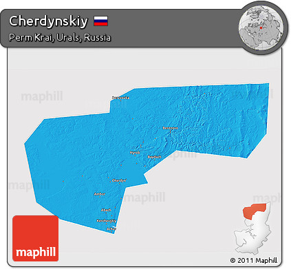 Political 3D Map of Cherdynskiy, cropped outside