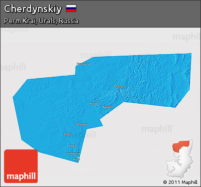 Political 3D Map of Cherdynskiy, cropped outside