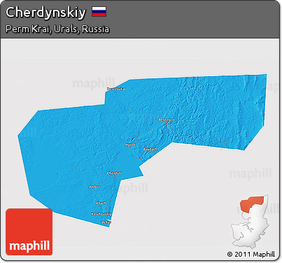 Political 3D Map of Cherdynskiy, cropped outside