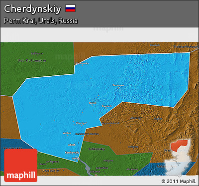 Political 3D Map of Cherdynskiy, darken