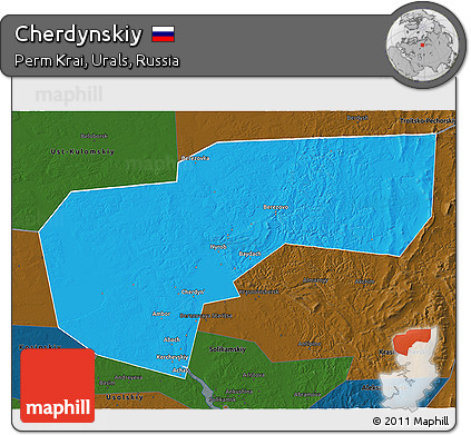 Political 3D Map of Cherdynskiy, darken