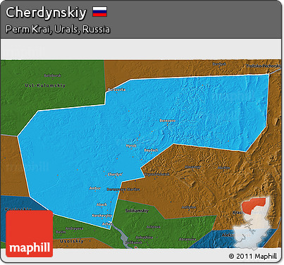 Political 3D Map of Cherdynskiy, darken
