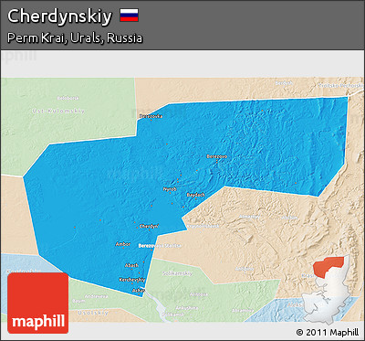 Political 3D Map of Cherdynskiy, lighten