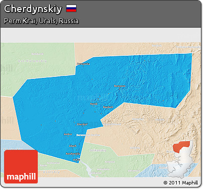 Political 3D Map of Cherdynskiy, lighten