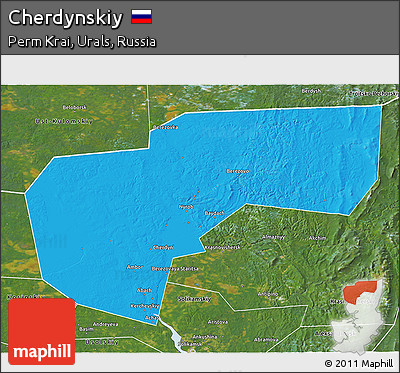 Political 3D Map of Cherdynskiy, satellite outside
