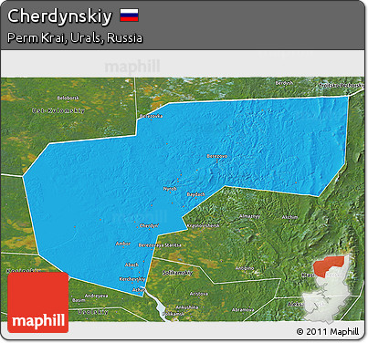 Political 3D Map of Cherdynskiy, satellite outside