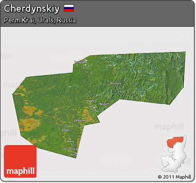 Satellite 3D Map of Cherdynskiy, cropped outside