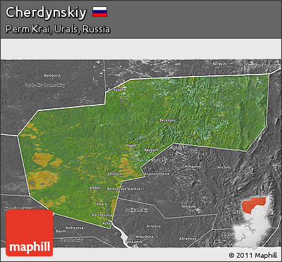 Satellite 3D Map of Cherdynskiy, desaturated
