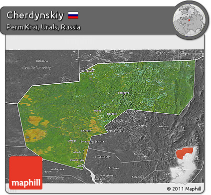 Satellite 3D Map of Cherdynskiy, desaturated