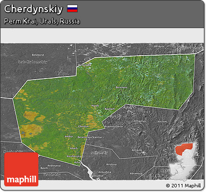 Satellite 3D Map of Cherdynskiy, desaturated