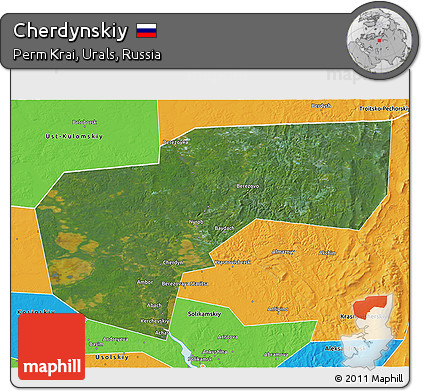 Satellite 3D Map of Cherdynskiy, political outside