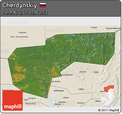 Satellite 3D Map of Cherdynskiy, shaded relief outside
