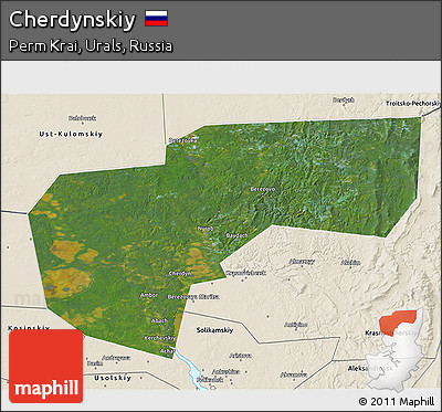 Satellite 3D Map of Cherdynskiy, shaded relief outside