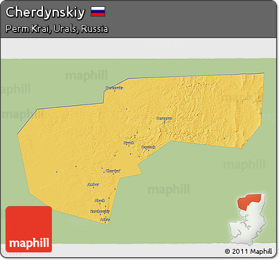 Savanna Style 3D Map of Cherdynskiy, single color outside