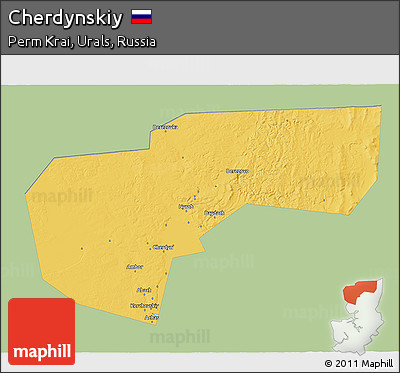 Savanna Style 3D Map of Cherdynskiy, single color outside