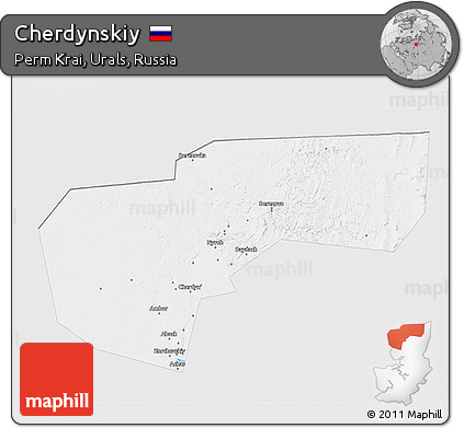 Silver Style 3D Map of Cherdynskiy, single color outside