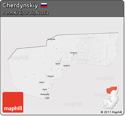 Silver Style 3D Map of Cherdynskiy, single color outside