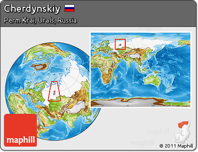 Physical Location Map of Cherdynskiy, highlighted country, highlighted parent region, within the entire country