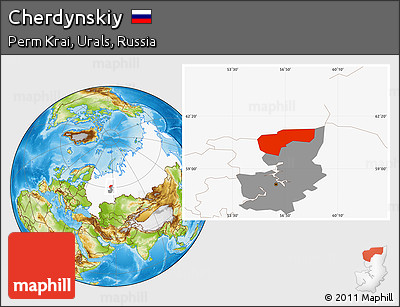Physical Location Map of Cherdynskiy, highlighted country, highlighted parent region