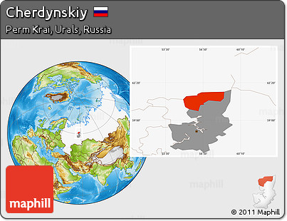 Physical Location Map of Cherdynskiy, highlighted country, highlighted parent region