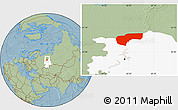 Savanna Style Location Map of Cherdynskiy, highlighted grandparent region, hill shading