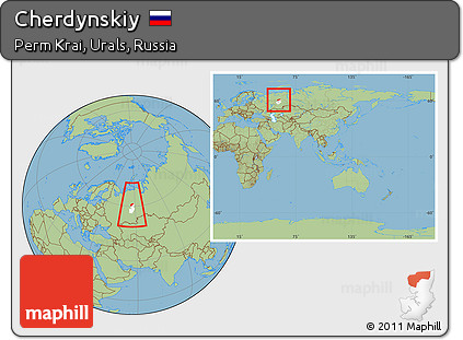 Savanna Style Location Map of Cherdynskiy, highlighted parent region, within the entire country