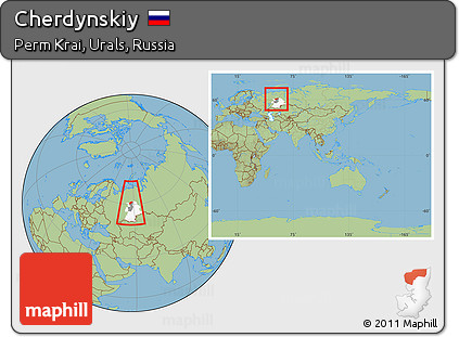 Savanna Style Location Map of Cherdynskiy, highlighted parent region, highlighted grandparent region, within the entire country