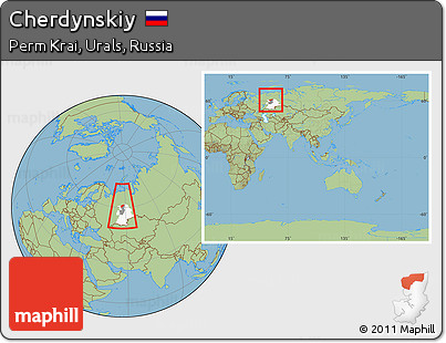 Savanna Style Location Map of Cherdynskiy, highlighted parent region, highlighted grandparent region, within the entire country