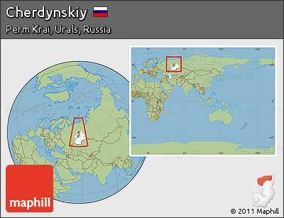 Savanna Style Location Map of Cherdynskiy, highlighted parent region, highlighted grandparent region, within the entire country