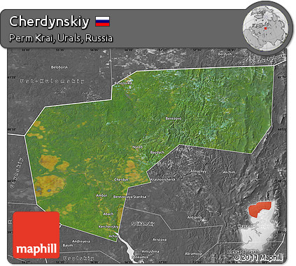 Satellite Map of Cherdynskiy, desaturated