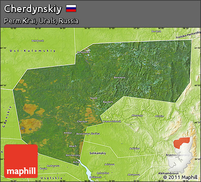 Satellite Map of Cherdynskiy, physical outside